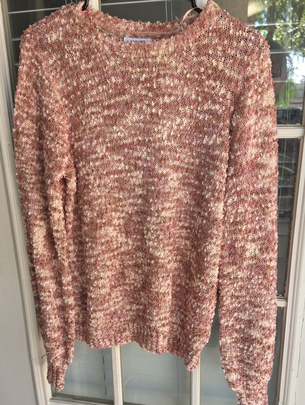 Nine West Pink Cream Marled Crew Neck Sweater